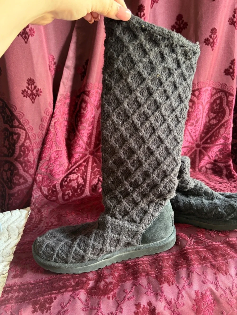 UGG Grey Quilted Knit Button Mid-Calf Boots Size 6 - Picture 5 of 8
